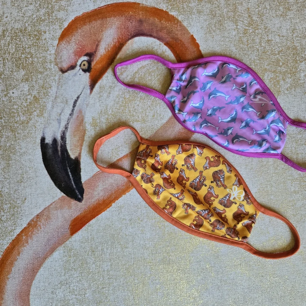 3/$25 Reusable Face Masks Bundle Of Two Animal Print Dolphin Tiger Pink Orange
